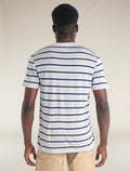 Men's Merino Blend Wave T-Shirt Stripe Ecru Heather/Royal Navy - 2