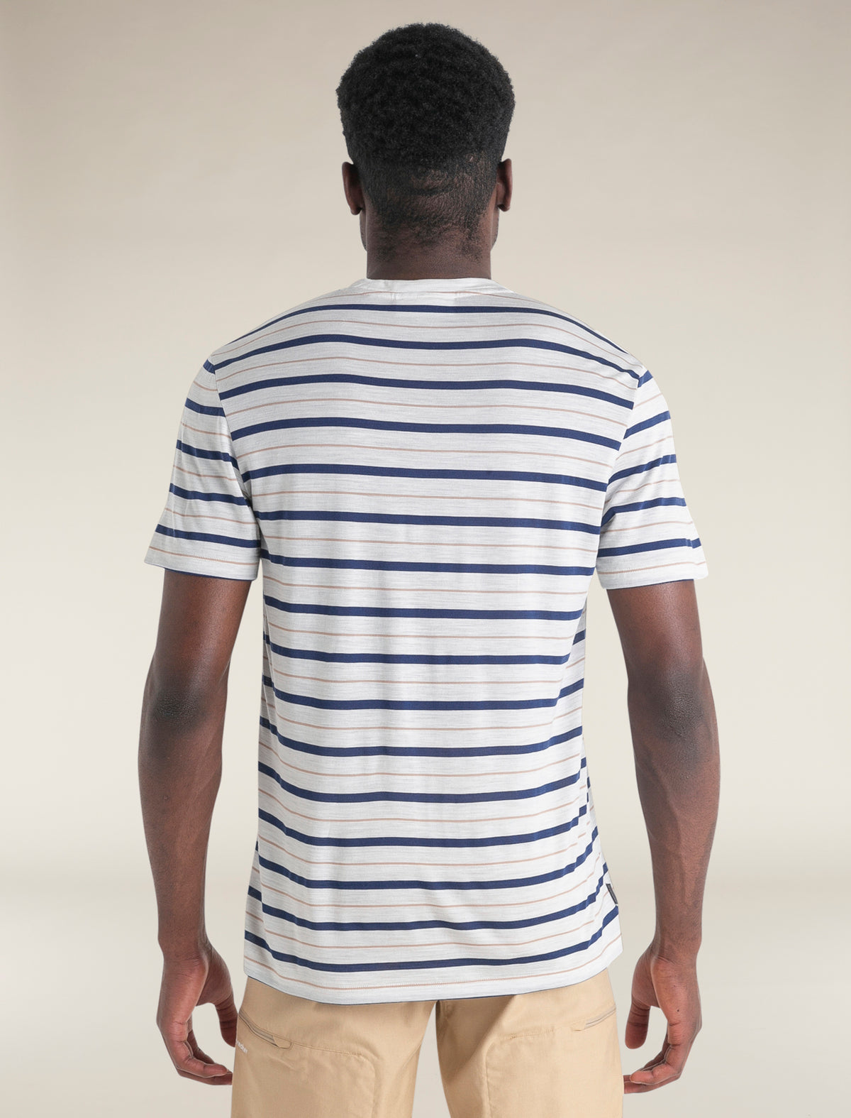 Men's Merino Blend Wave T-Shirt Stripe Ecru Heather/Royal Navy - 2