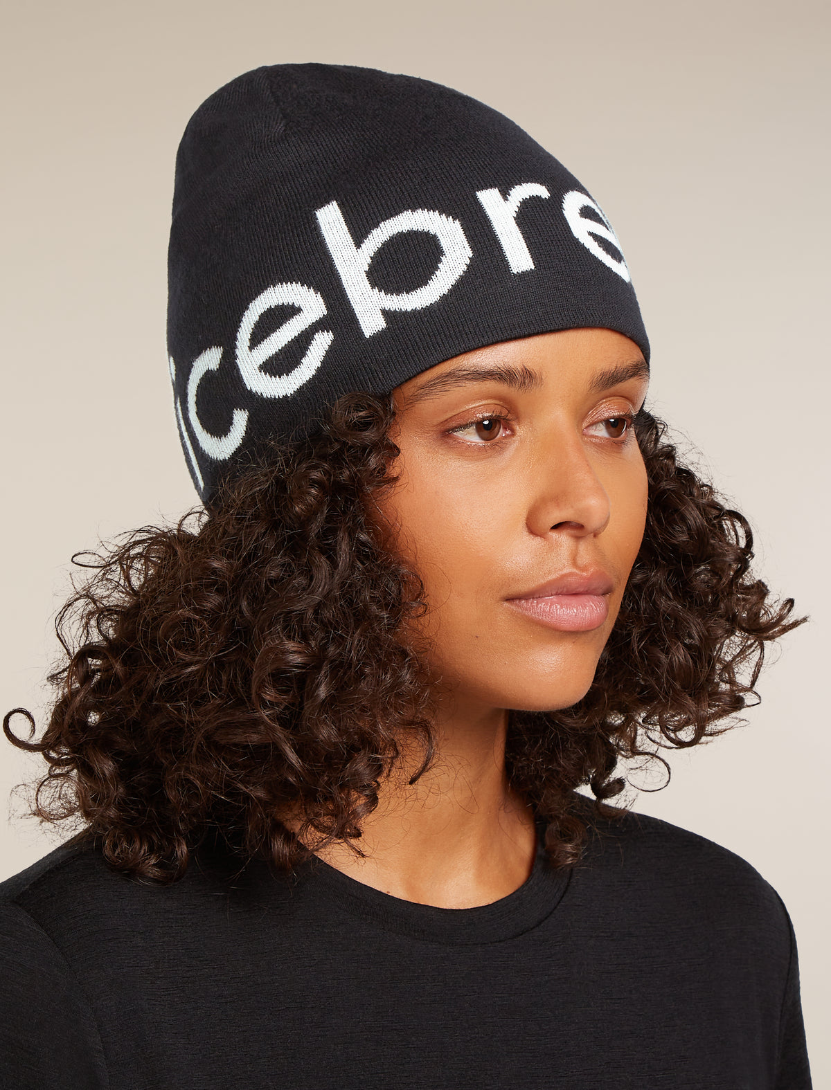 Unisex Merino Icebreaker Beanie Black/Ecru Heather - 2