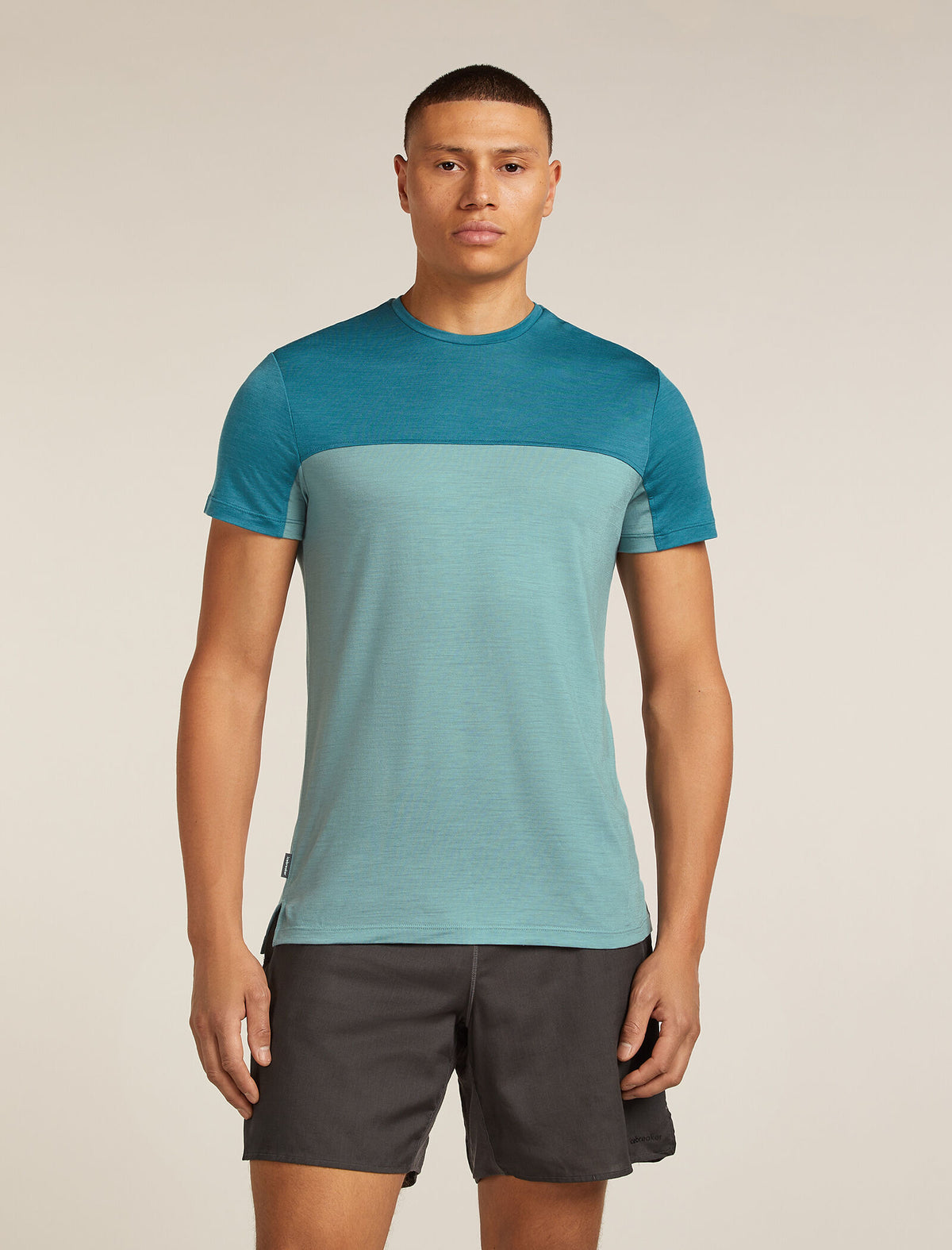 Men's Merino Blend 125 Cool-Lite™ Sphere Short Sleeve T-Shirt Colour Block Hydro/Topaz - 1