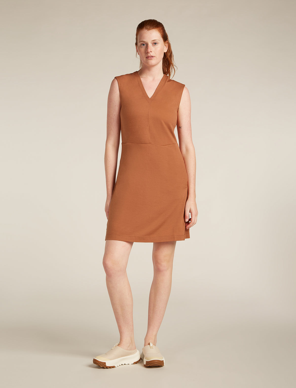 Women's Merino 200 Granary Sleeveless V Neck Dress Dusty clay - 3