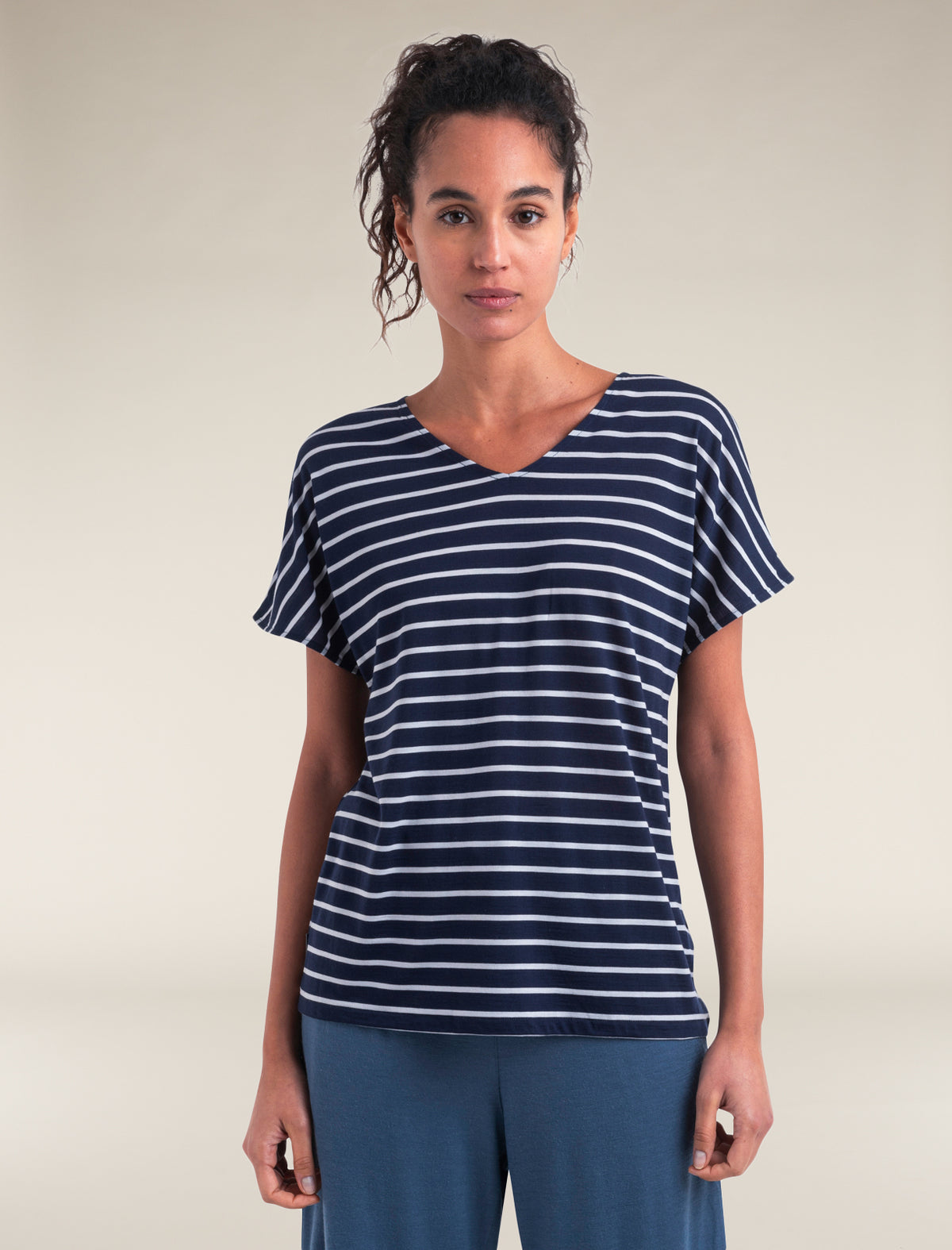 Women's Merino Blend Drayden Reversible Top Stripe Midnight Navy/Snow - 1