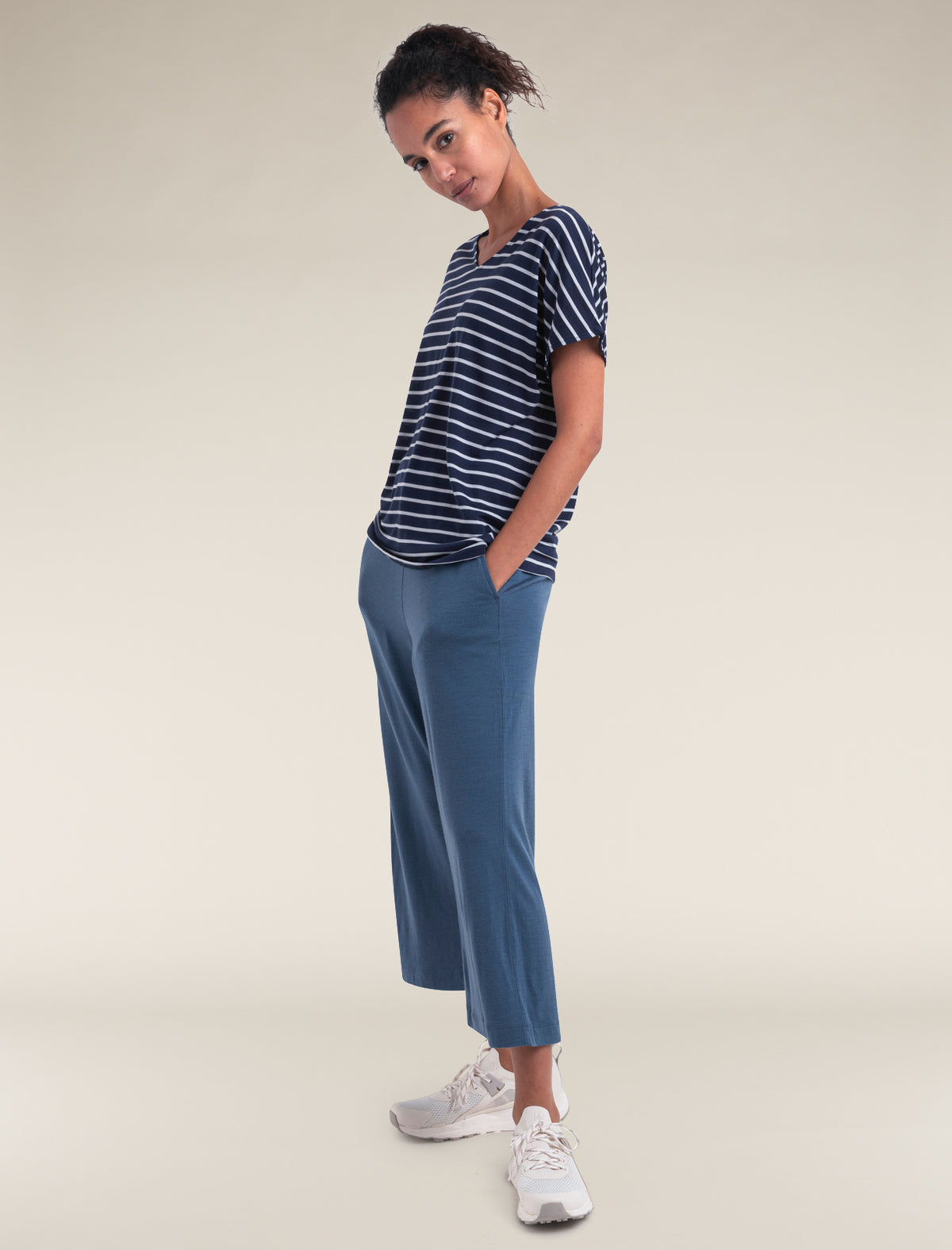 Women's Merino Blend Drayden Reversible Top Stripe Midnight Navy/Snow - 3