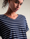 Women's Merino Blend Drayden Reversible Top Stripe Midnight Navy/Snow - 4