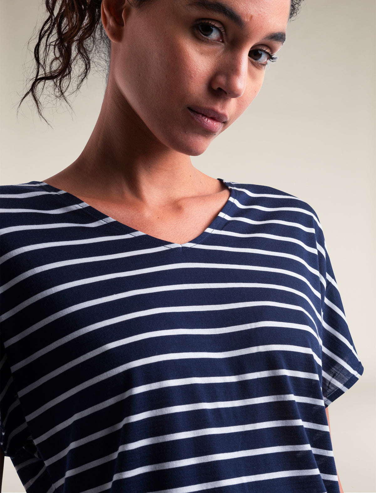 Women's Merino Blend Drayden Reversible Top Stripe Midnight Navy/Snow - 4