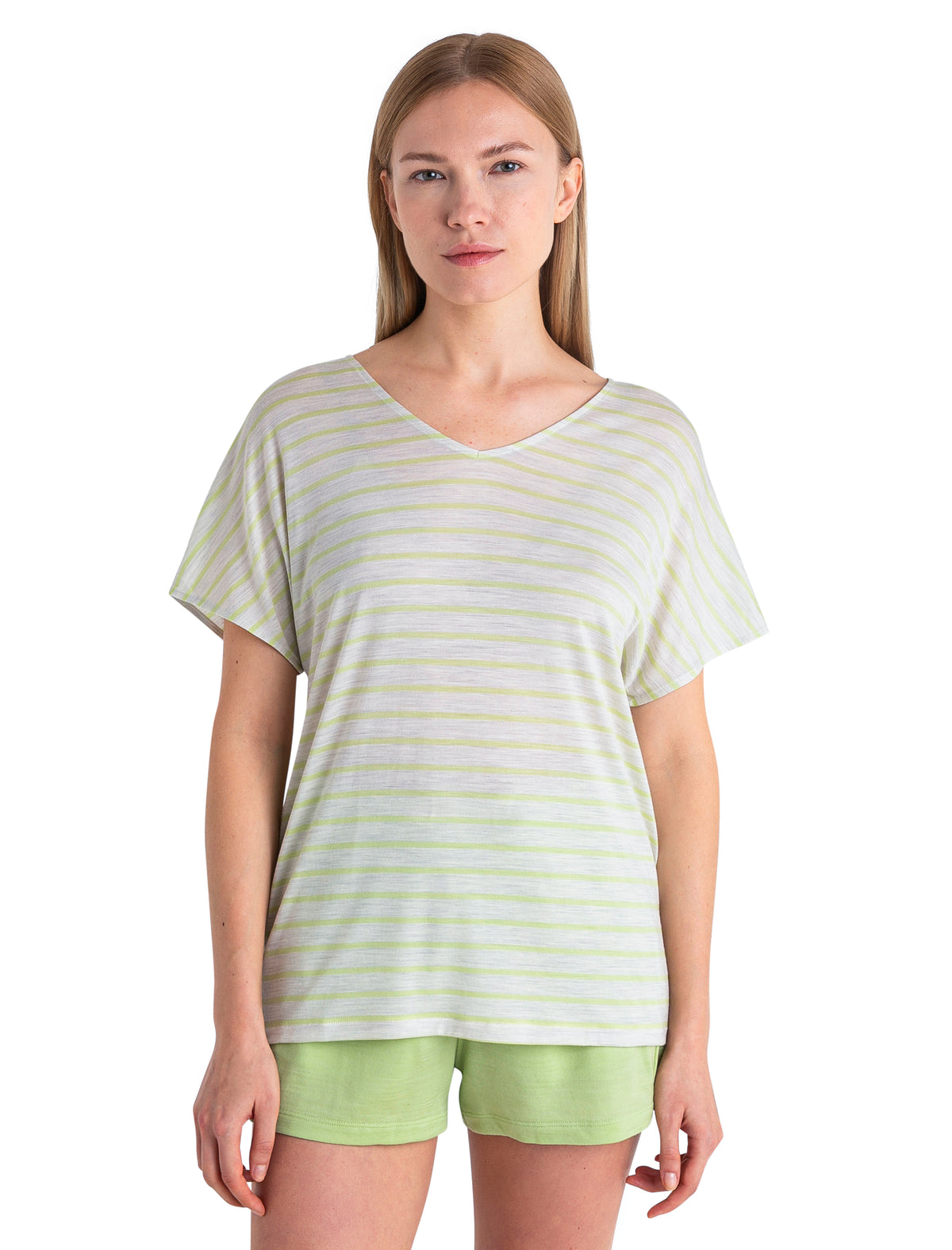Women's Merino Blend Drayden Reversible Top Stripe Ecru Heather/Glazen - 1