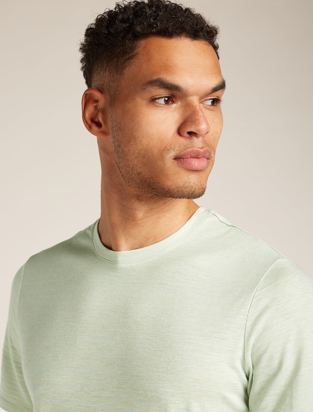 Men's Merino Linen T-Shirt Stripe Ashen/mint - 5