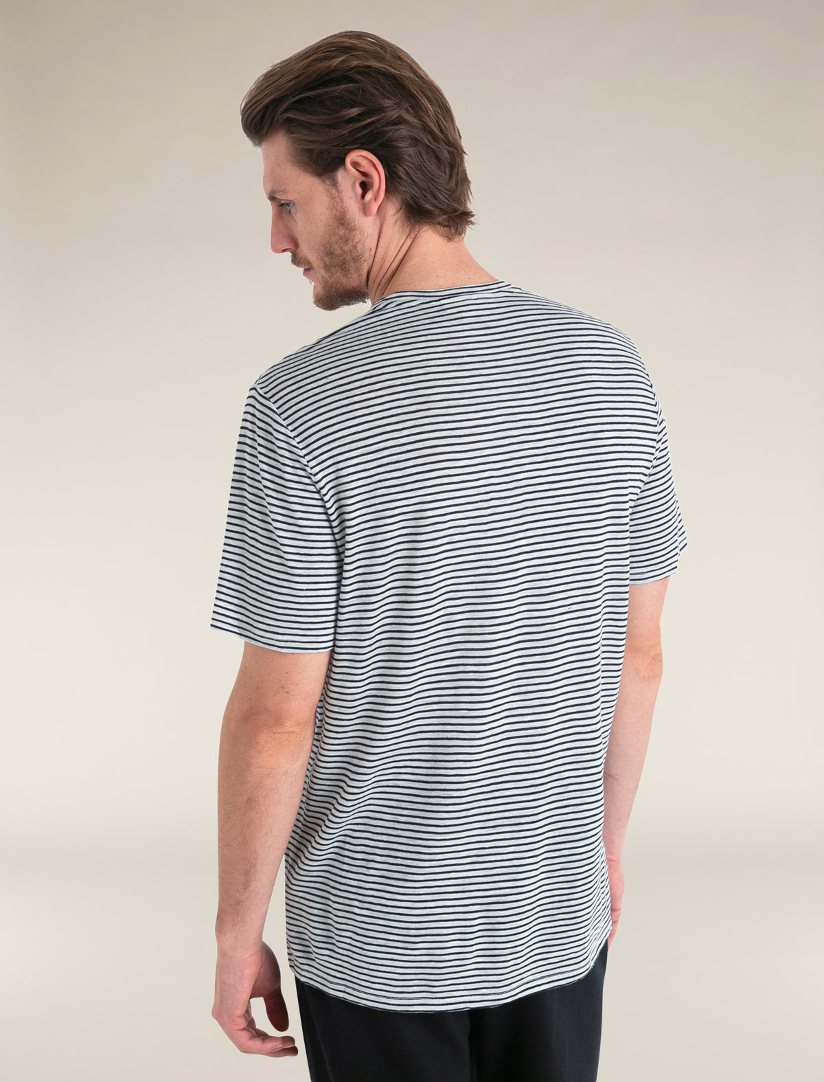 Men's Merino Linen T-Shirt Stripe Snow/Midnight Navy - 2