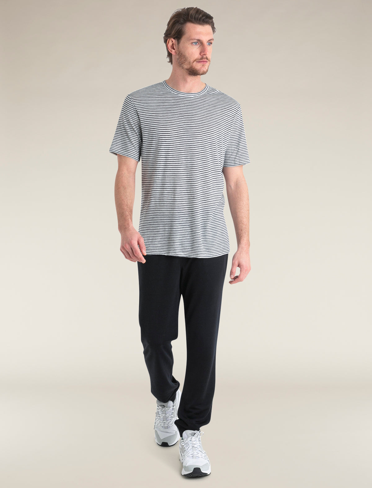Men's Merino Linen T-Shirt Stripe Snow/Midnight Navy - 3