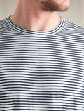 Men's Merino Linen T-Shirt Stripe Snow/Midnight Navy - 5