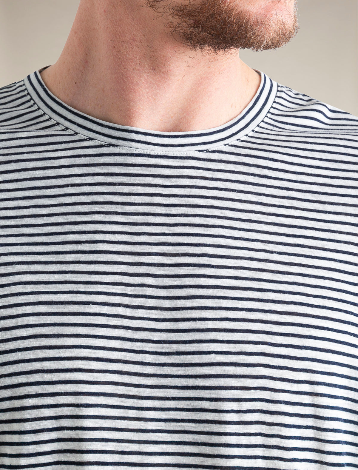 Men's Merino Linen T-Shirt Stripe Snow/Midnight Navy - 5