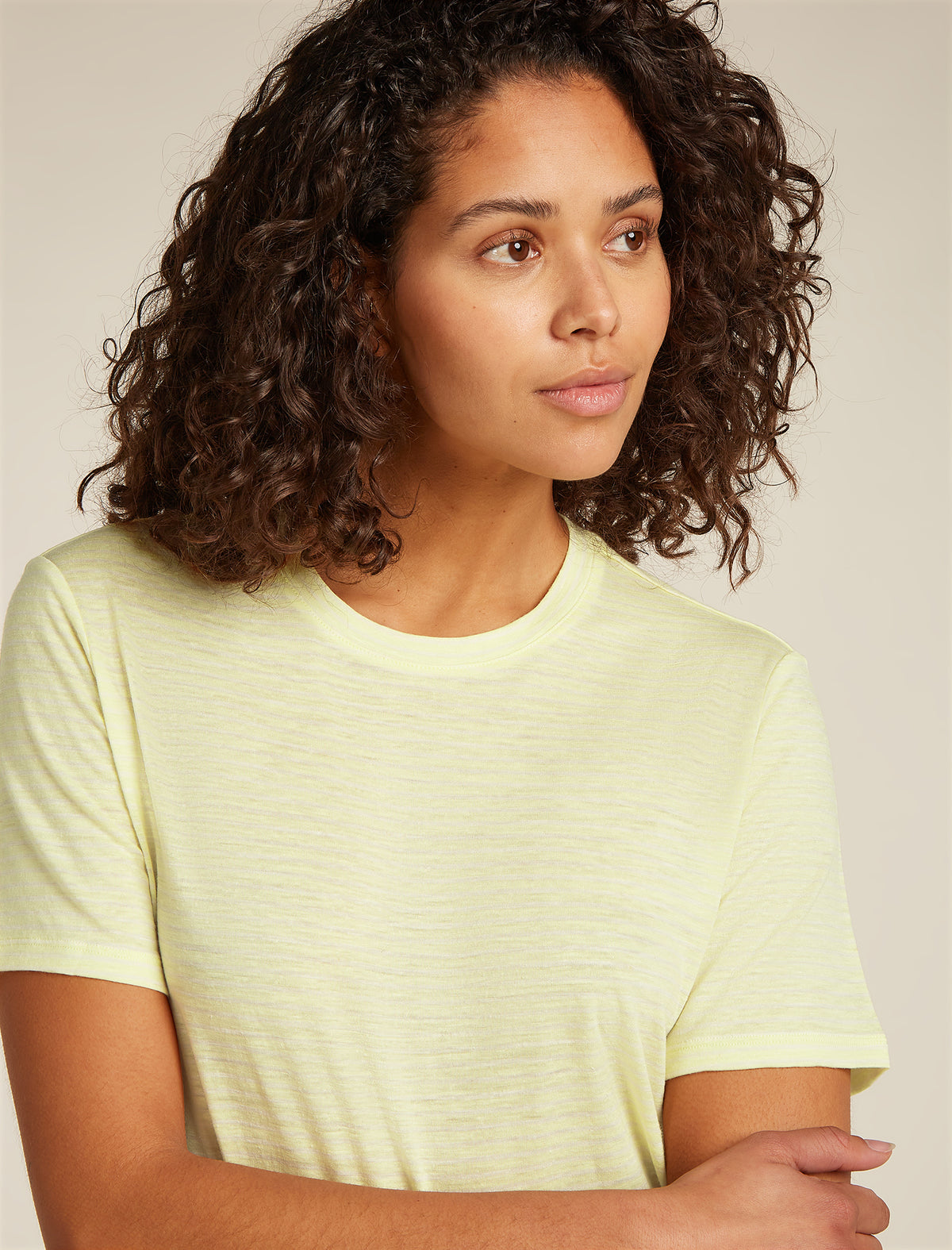 Women's Merino Linen T-Shirt Stripe Citrine/snow - 5