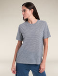Women's Merino Linen T-Shirt Stripe Snow/Midnight Navy - 1