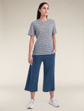Women's Merino Linen T-Shirt Stripe Snow/Midnight Navy - 2