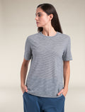 Women's Merino Linen T-Shirt Stripe Snow/Midnight Navy - 3