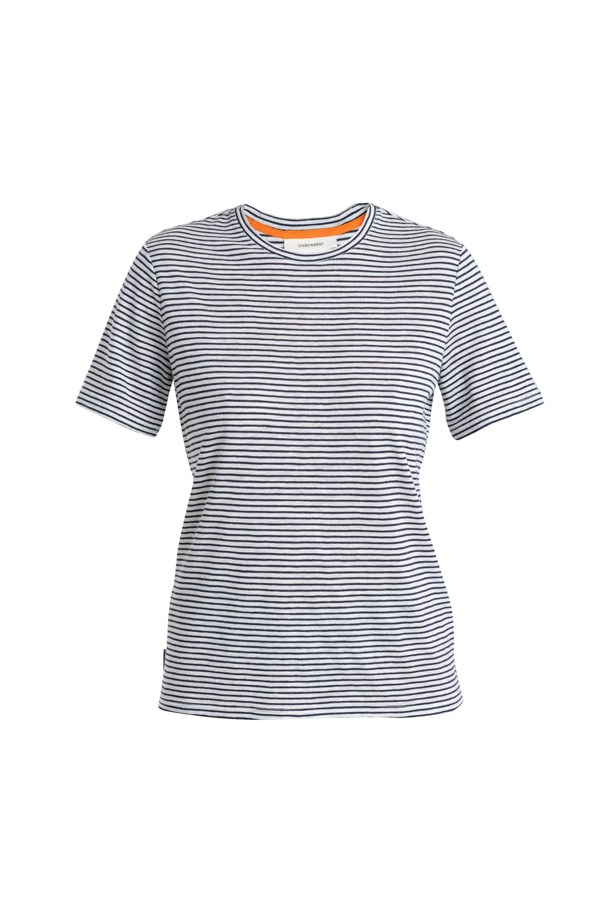 Women's Merino Linen T-Shirt Stripe Snow/Midnight Navy - 6