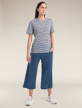 Women's Merino Linen T-Shirt Stripe Snow/Midnight Navy - 4