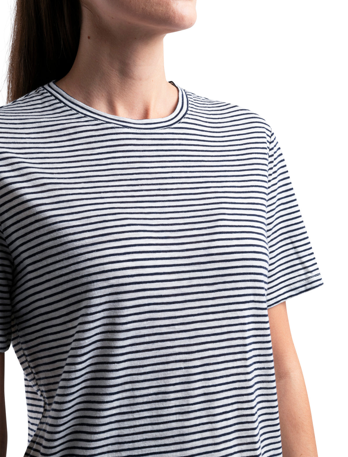 Women's Merino Linen T-Shirt Stripe Snow/Midnight Navy - 5