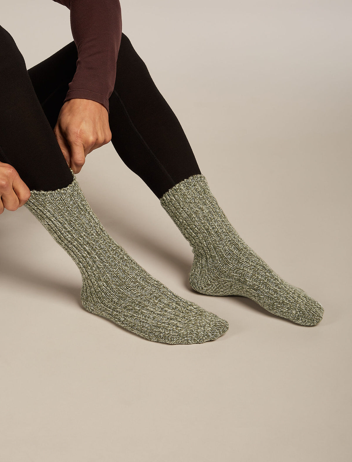 Unisex Merino Ski Lodge Crew Socks Loden/Lichen - 2