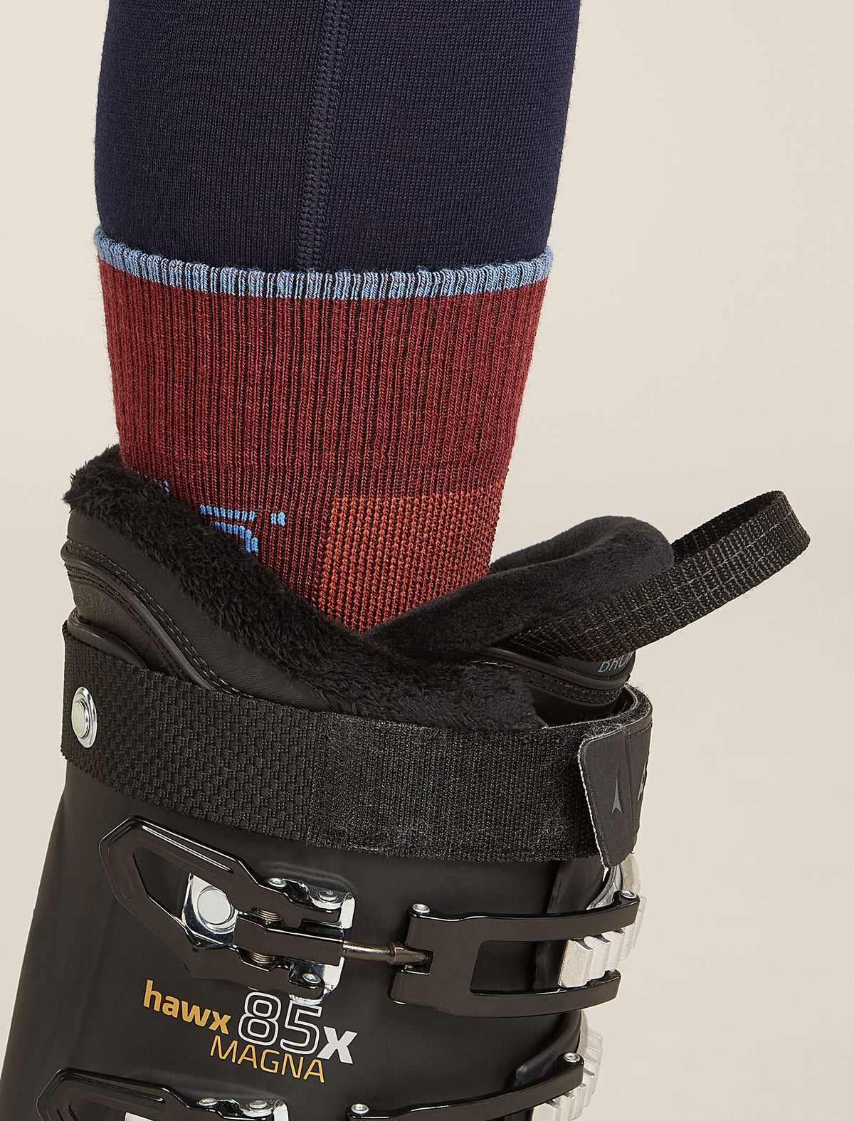 Women's Merino Ski+ Light Over The Calf Socks Port/Baja - 1