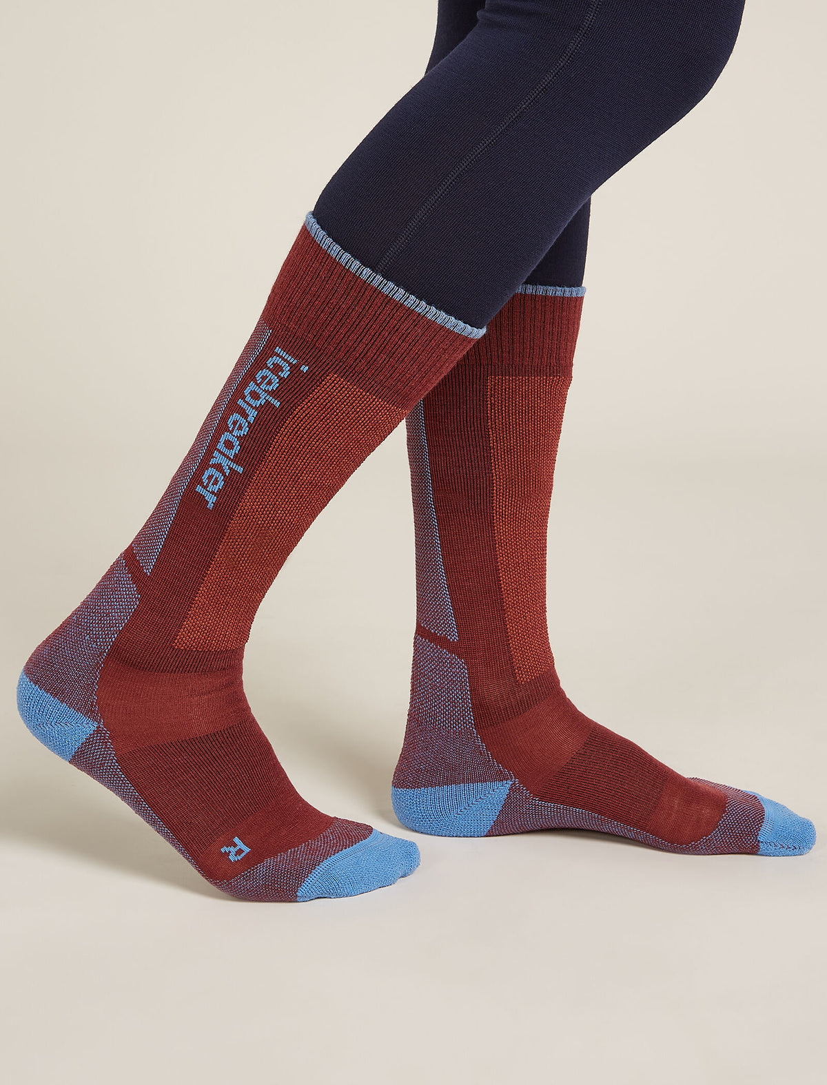 Women's Merino Ski+ Light Over The Calf Socks Port/Baja - 2