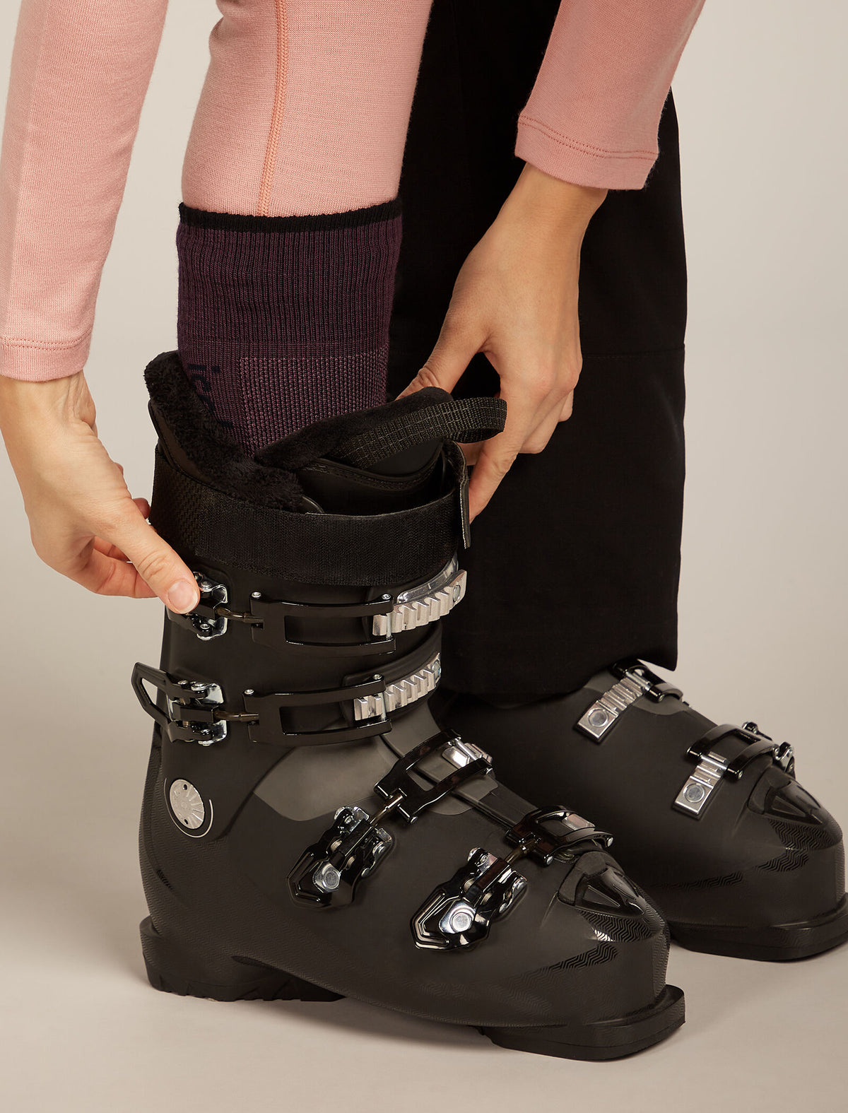 Women's Merino Ski+ Light Over The Calf Socks Java/Black - 1