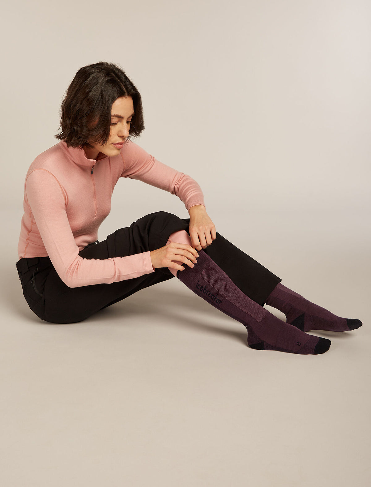 Women's Merino Ski+ Light Over The Calf Socks Java/Black - 2