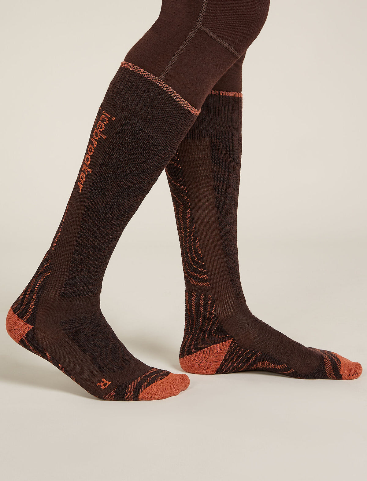 Women's Merino Blend Ski+ Medium Over The Calf Socks Mountain Contour Bittersweet - 2