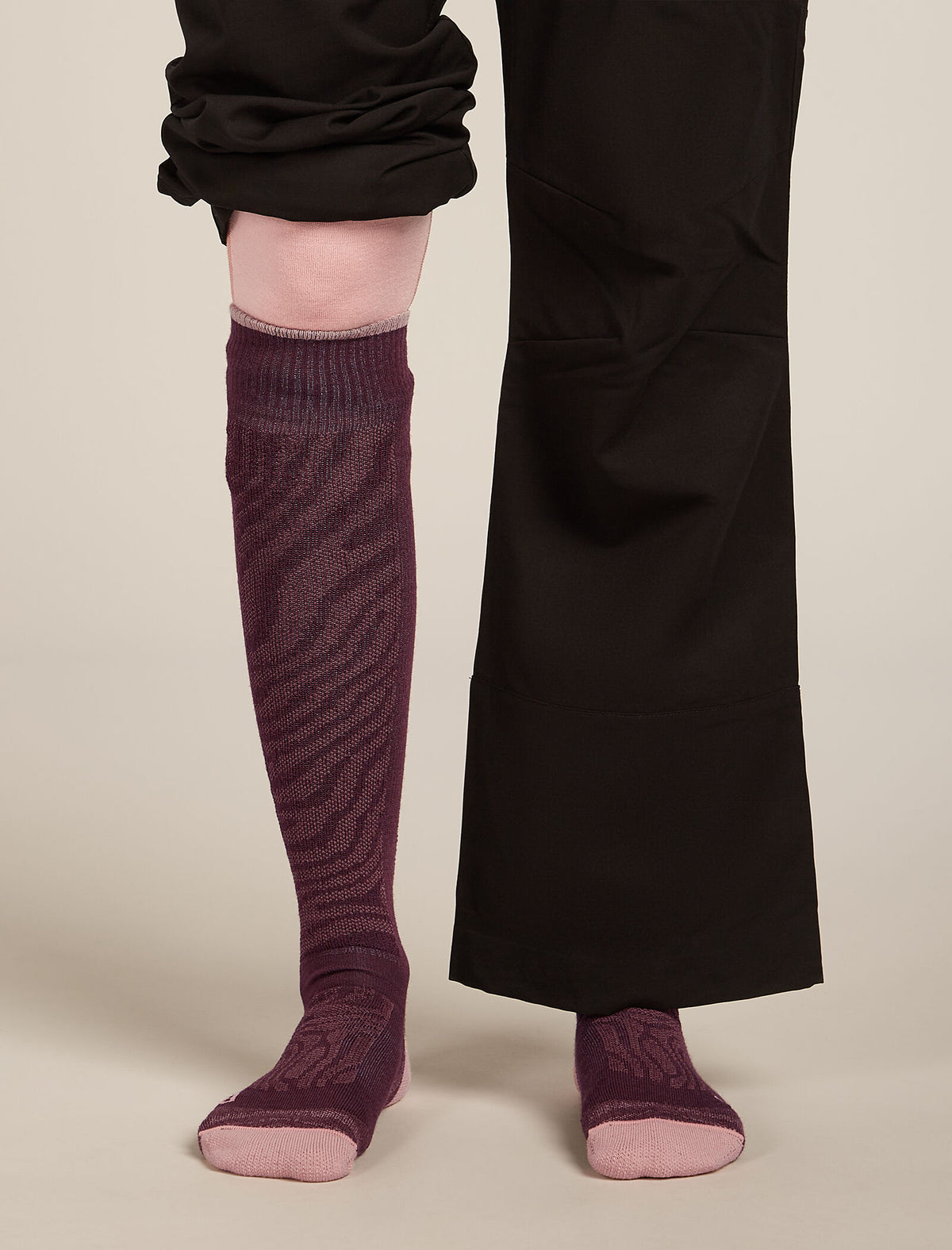 Women's Merino Blend Ski+ Medium Over The Calf Socks Mountain Contour Java/Blush - 3
