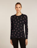 Women's Merino 200 Oasis Long Sleeve Crewe Thermal Top Snow Day Black/Acid Pink - 1