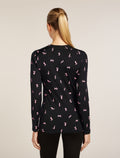 Women's Merino 200 Oasis Long Sleeve Crewe Thermal Top Snow Day Black/Acid Pink - 2