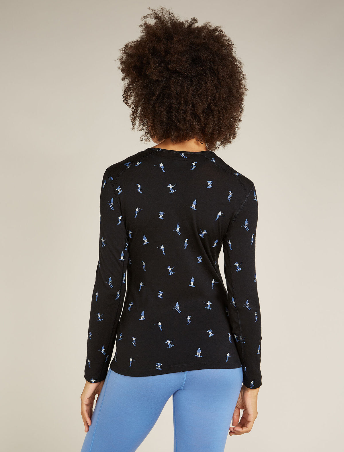 Women's Merino 200 Oasis Long Sleeve Crewe Thermal Top Snow Day Black/Aop - 2