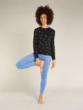 Women's Merino 200 Oasis Long Sleeve Crewe Thermal Top Snow Day Black/Aop - 3