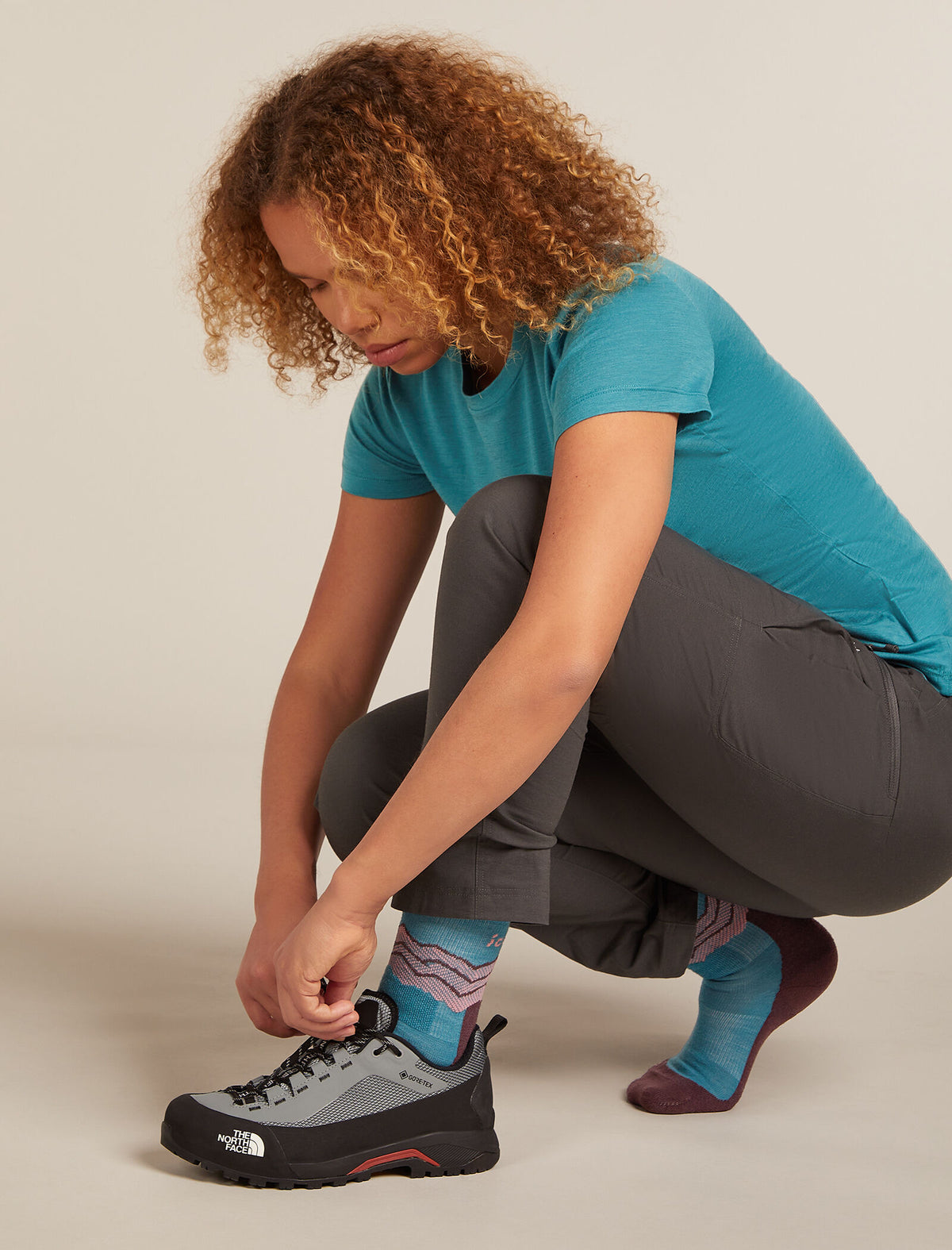 Women's Merino Hike+ Medium Crew Socks Across the Peaks Topaz/Java - 1