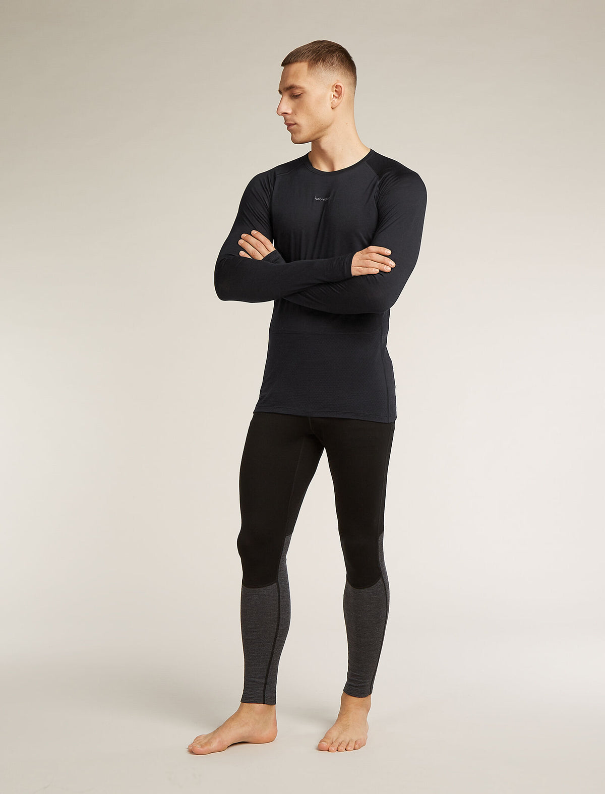 Men's Merino Blend 125 ZoneKnit™ Long Sleeve Crewe Thermal Top Black - 3