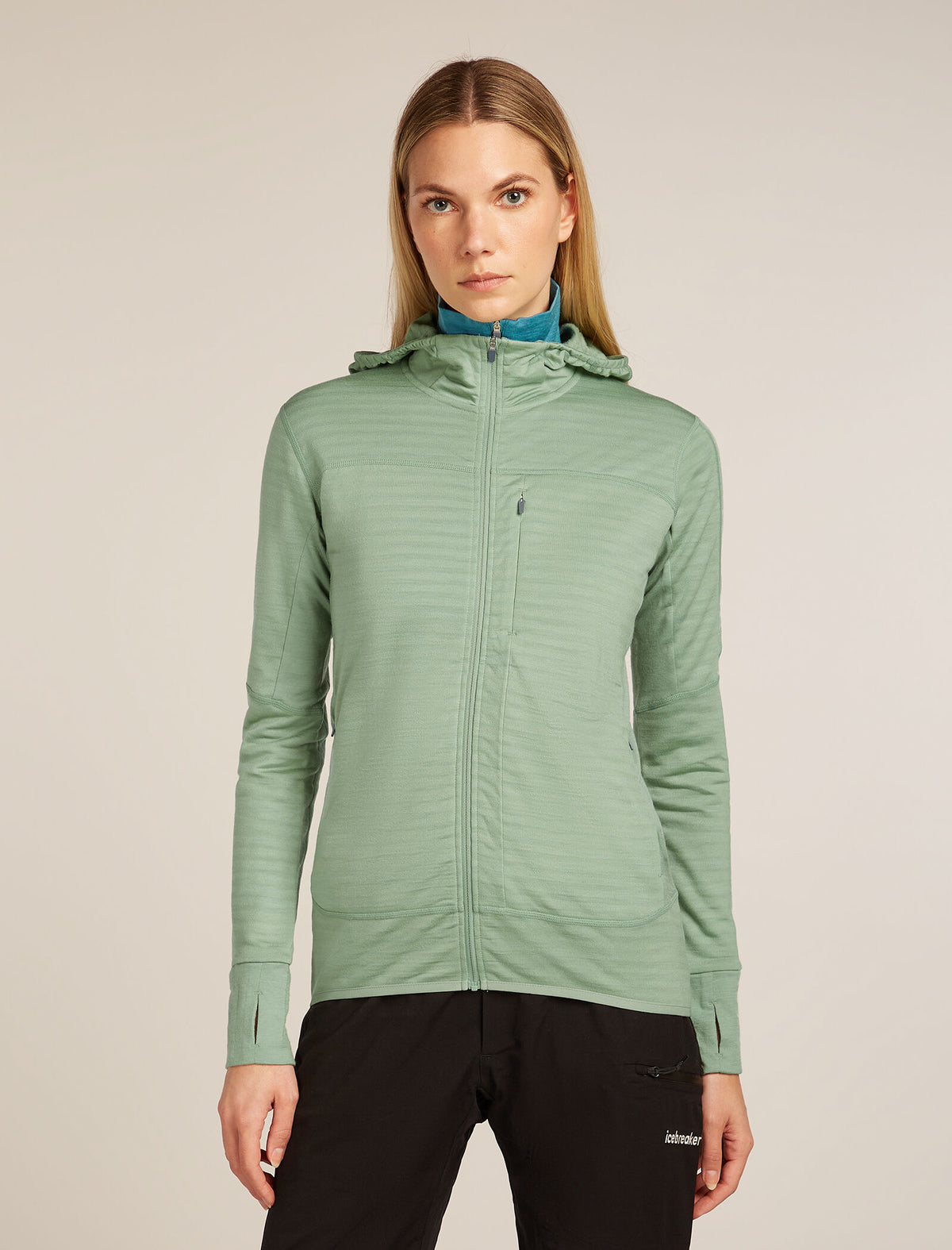 Women's Merino Blend 300 RealFleece™ Descender Long Sleeve Zip Hoodie Seaglass - 1