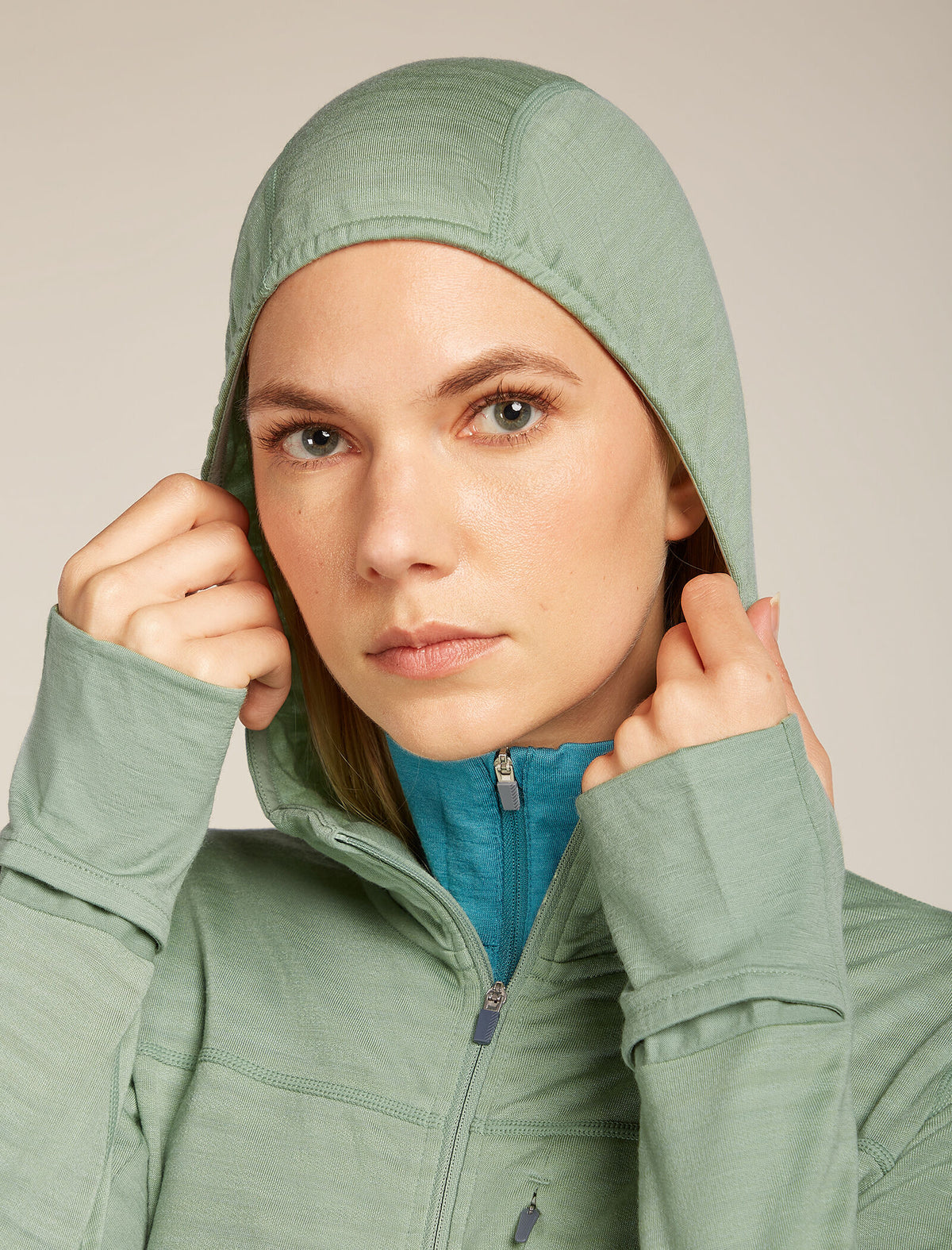 Women's Merino Blend 300 RealFleece™ Descender Long Sleeve Zip Hoodie Seaglass - 8