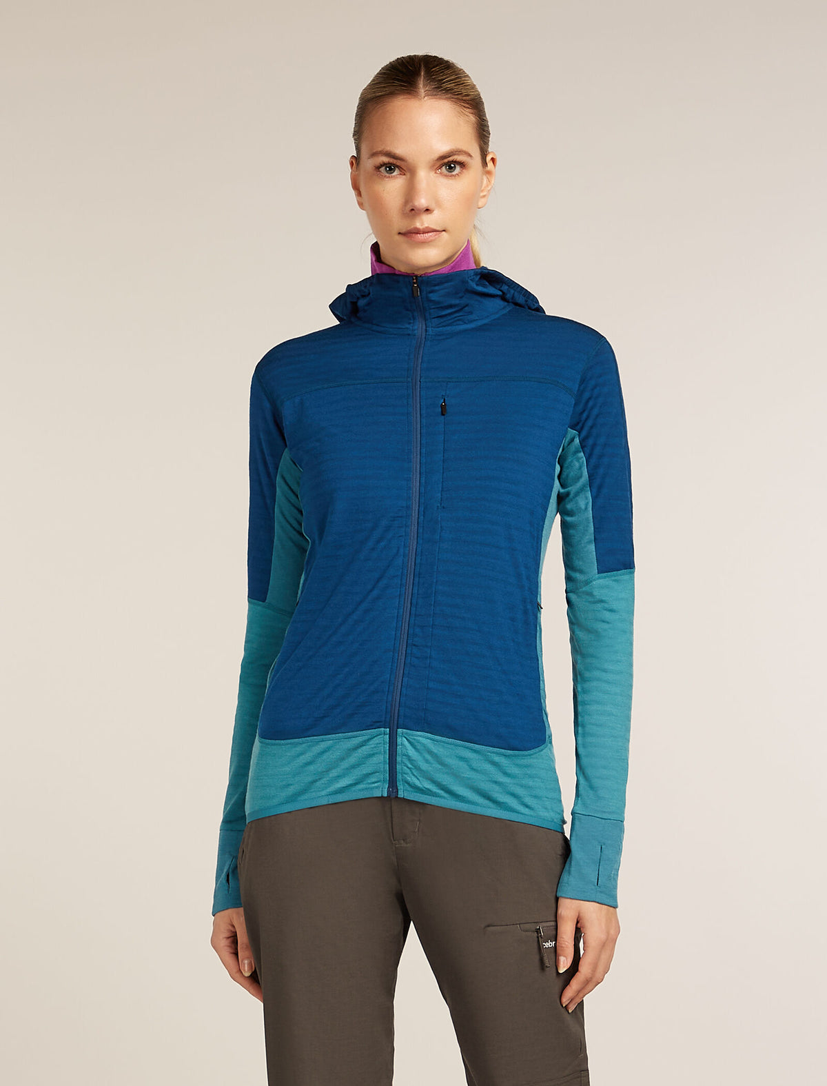 Women's Merino Blend 300 RealFleece™ Descender Long Sleeve Zip Hoodie Topaz/Atlantis - 1