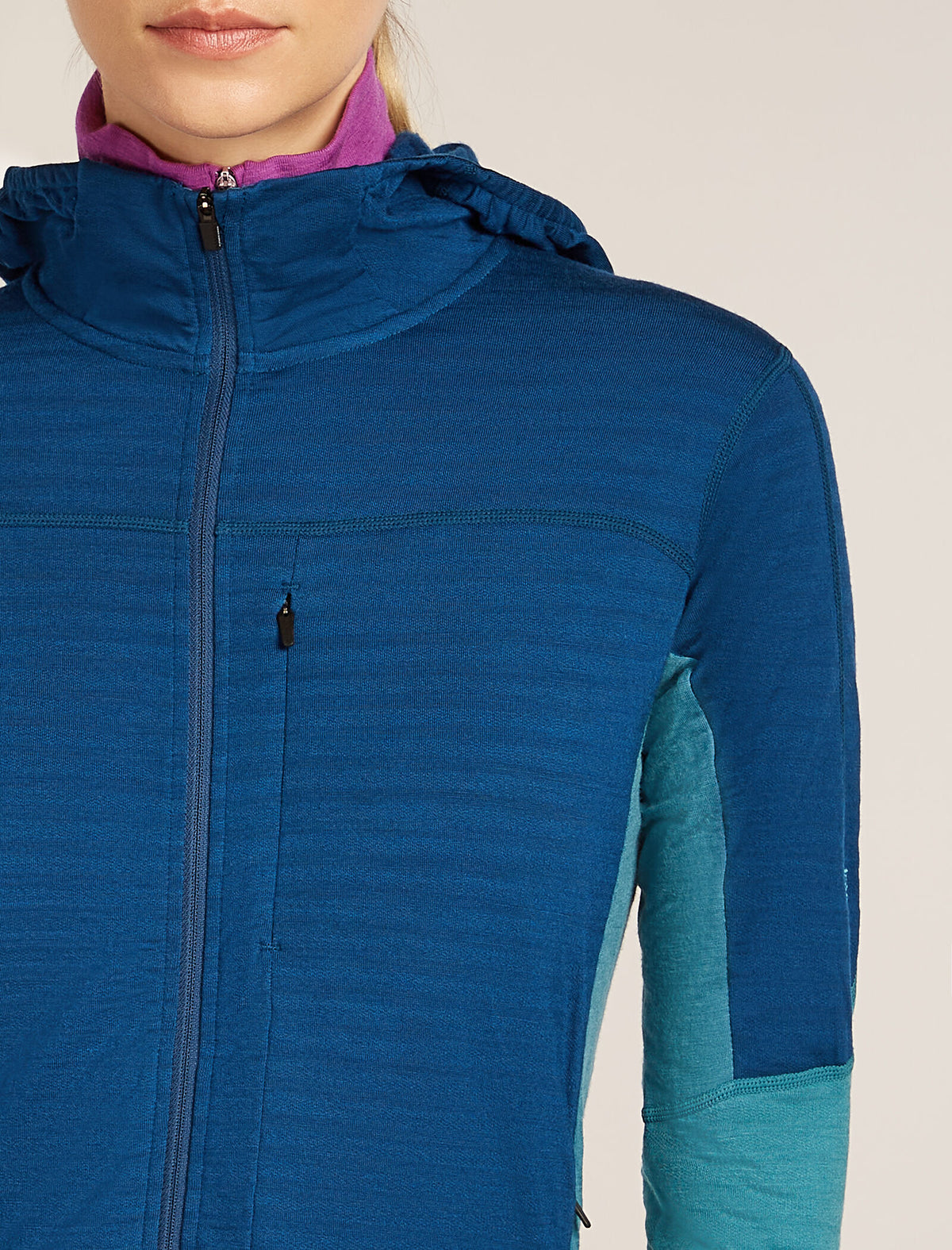 Women's Merino Blend 300 RealFleece™ Descender Long Sleeve Zip Hoodie Topaz/Atlantis - 10