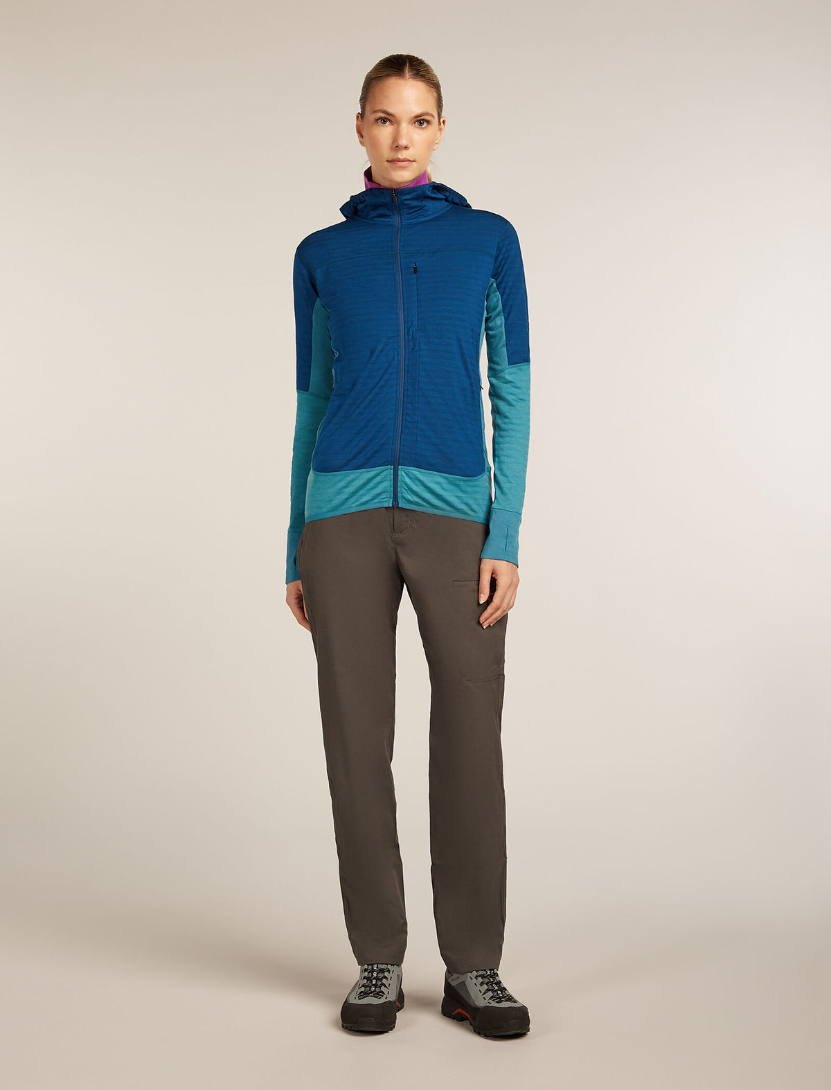 Women's Merino Blend 300 RealFleece™ Descender Long Sleeve Zip Hoodie Topaz/Atlantis - 3