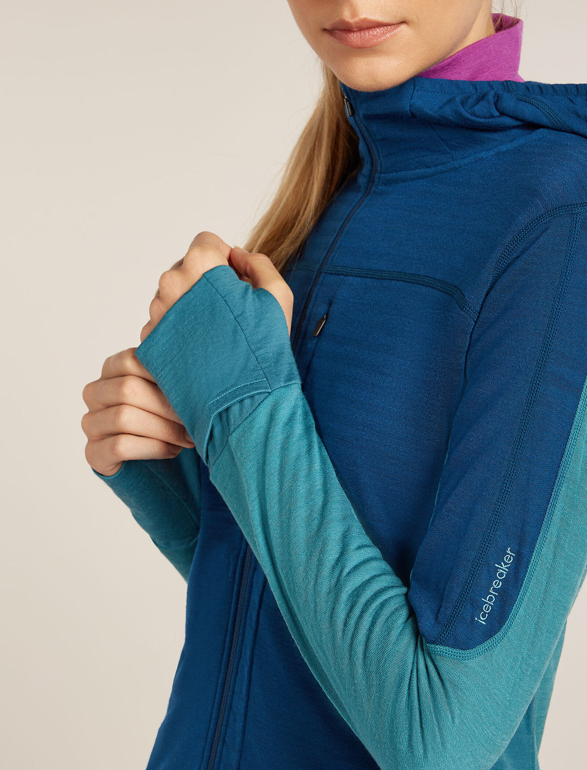 Women's Merino Blend 300 RealFleece™ Descender Long Sleeve Zip Hoodie Topaz/Atlantis - 5