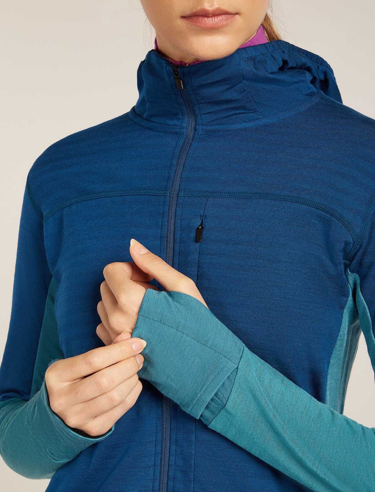 Women's Merino Blend 300 RealFleece™ Descender Long Sleeve Zip Hoodie Topaz/Atlantis - 6