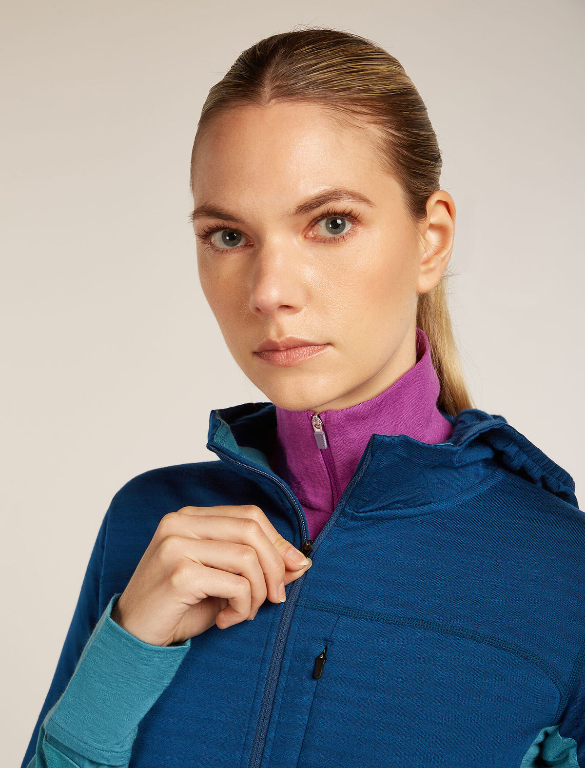Women's Merino Blend 300 RealFleece™ Descender Long Sleeve Zip Hoodie Topaz/Atlantis - 7