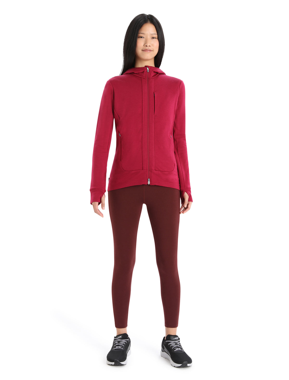 Women's Merino Quantum III Long Sleeve Zip Hoodie Cherry/espresso - 3