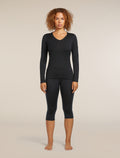 Women's Merino 200 Oasis Long Sleeve V Neck Thermal Top Black - 3