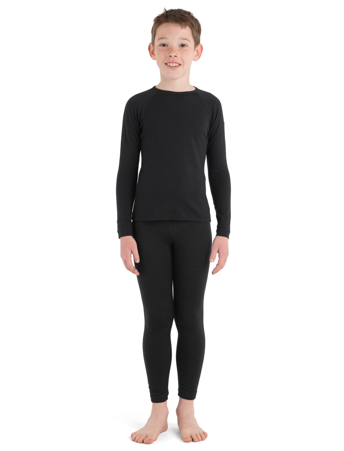 Kids’ Merino 200 Oasis Long Sleeve Crewe Thermal Top Black - 1
