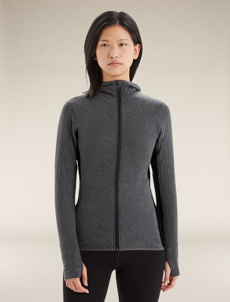 Women's Descender Long Sleeve Zip Hoodie Jet Heather/Black - 1