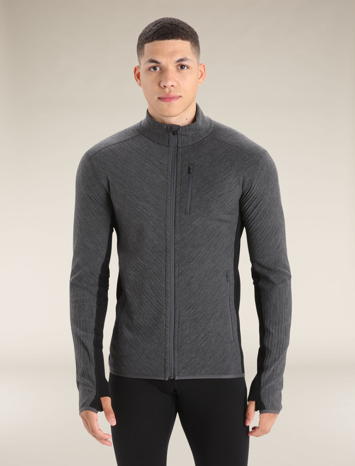 Men's Descender Long Sleeve Zip Jacket Jet Heather/Black - 1