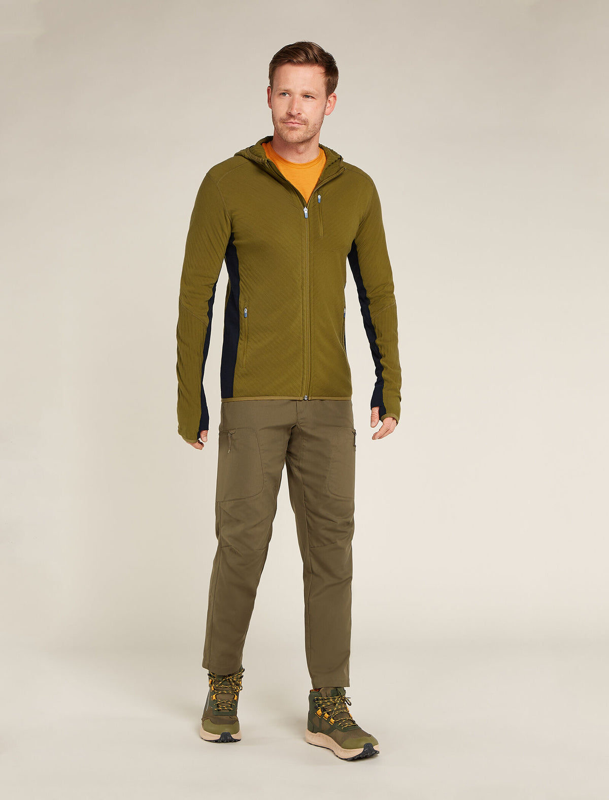 Haut à capuche, glissière et manches longues Descender en mélange de mérinos Men's Algae - 3