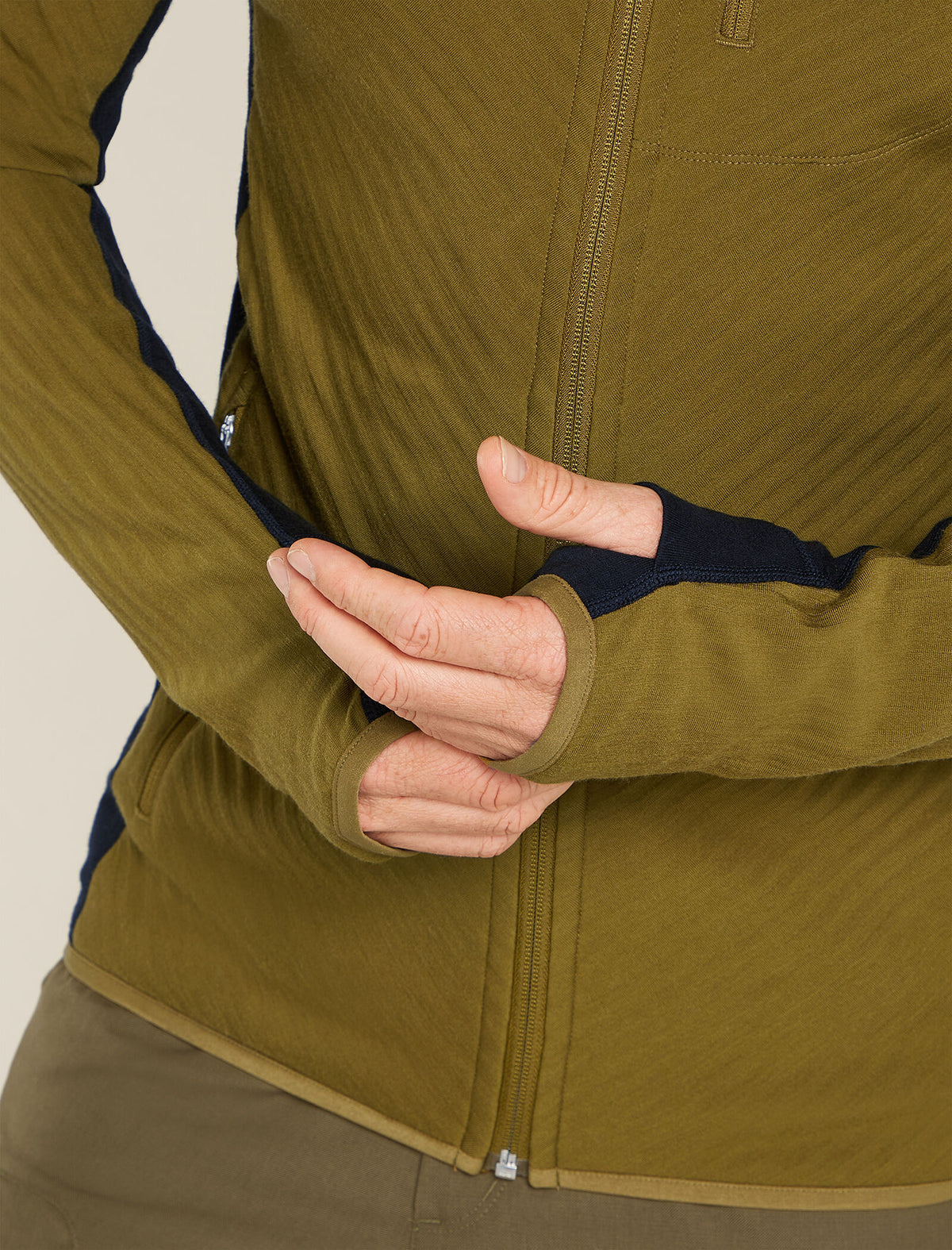Haut à capuche, glissière et manches longues Descender en mélange de mérinos Men's Algae - 7